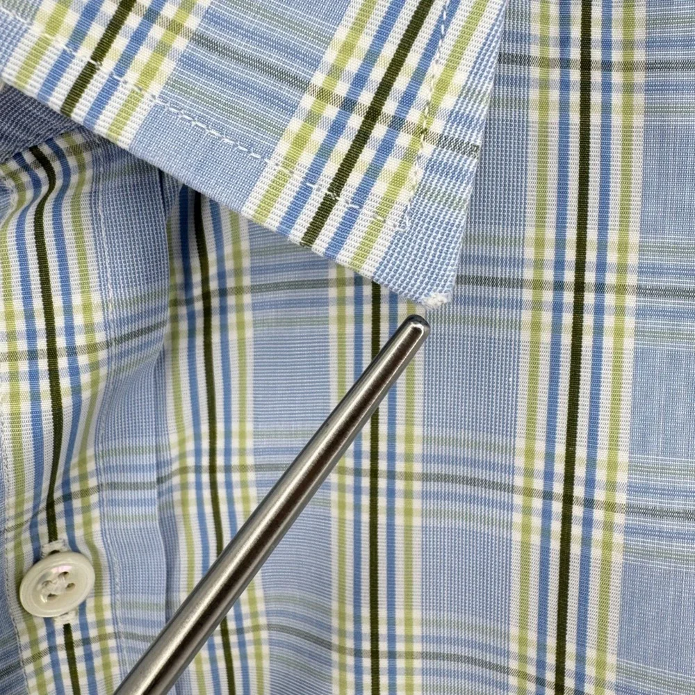 Turnbull Asser Bespoke Mens Blue Green‎ Plaid Dress Shirt Neck 15